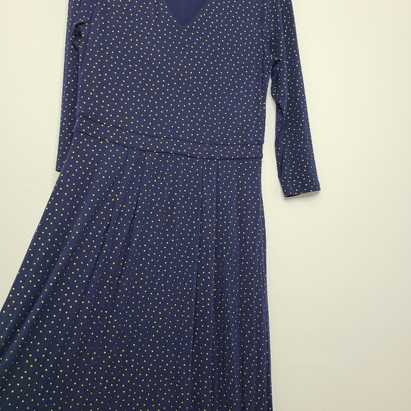 Boden Maxi Dress Long Sleeve V-Neck Pockets Blue Yellow Polka Dots Size 8L - Picture 6 of 16